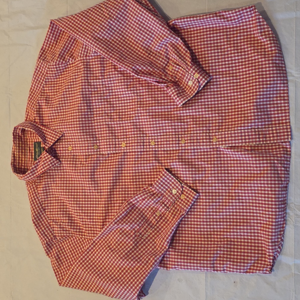 Eddie Bauer Men's Red White Checkered Long Sleeve Button-Down XXL - Picture 3 of 9